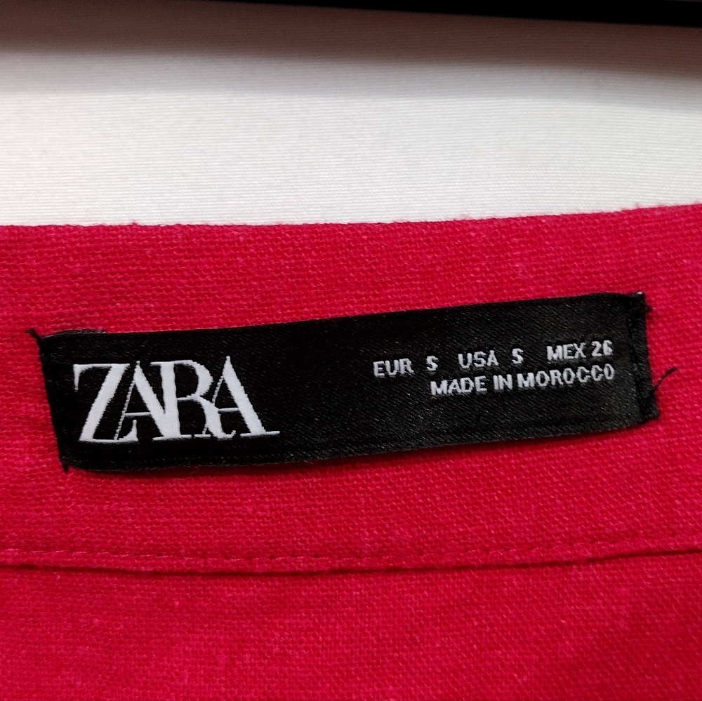 Zara Cerise Linen Ruffle Front Pencil Skirt Women's  S Pink Office Career Casual - Picture 9 of 10